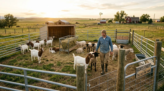 Outdoor livestock pen with goats and sheep on a US farm