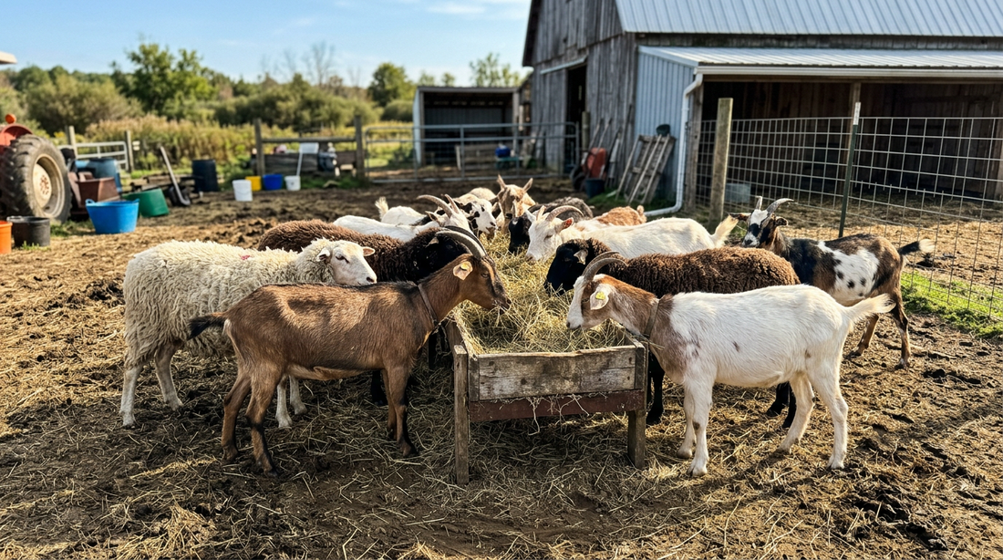 Feeding Hay to Goats and Sheep From One Setup Made Easy