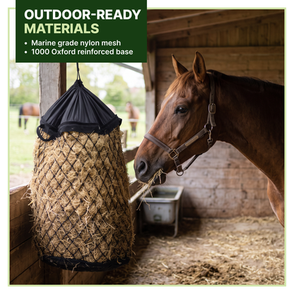Slow Feed Hay Bag for Goats, Sheep & Horses with Quick Fill Collar