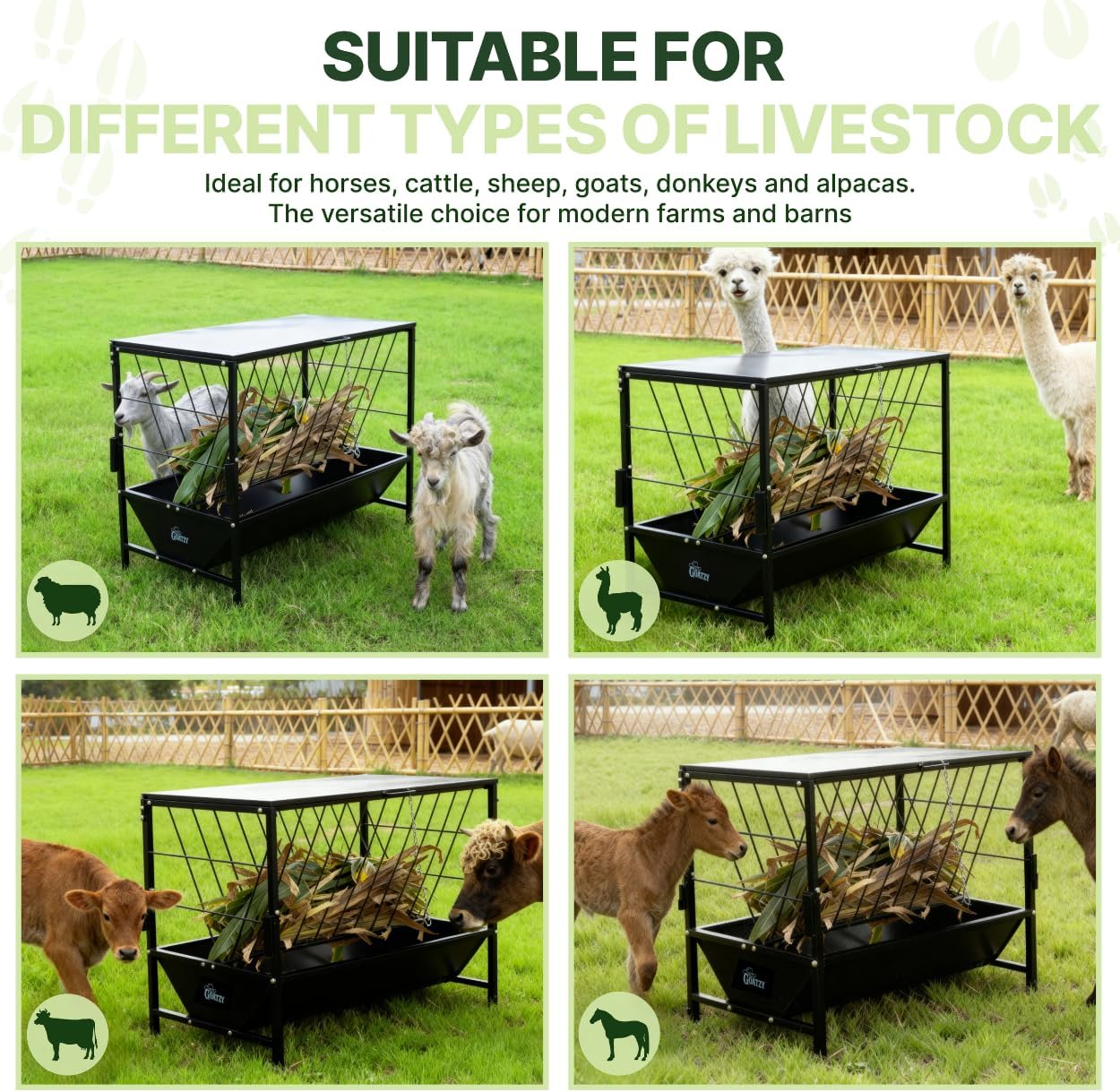 Dimensions of the Goatzy large hay feeder with roof and wheels