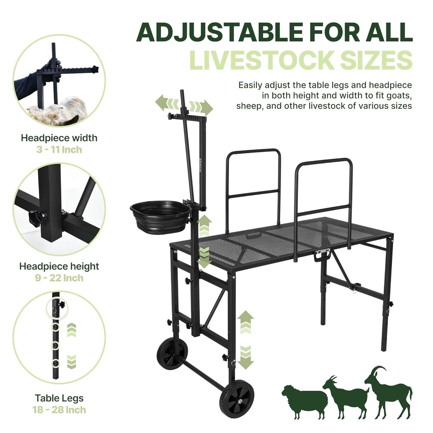 Close-up of the adjustable headpiece on a Goatzy goat stand