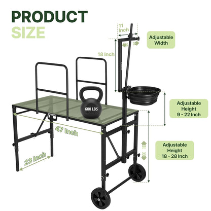 Side view of Goatzy goat milking stand showing heavy-duty steel stanchion platform