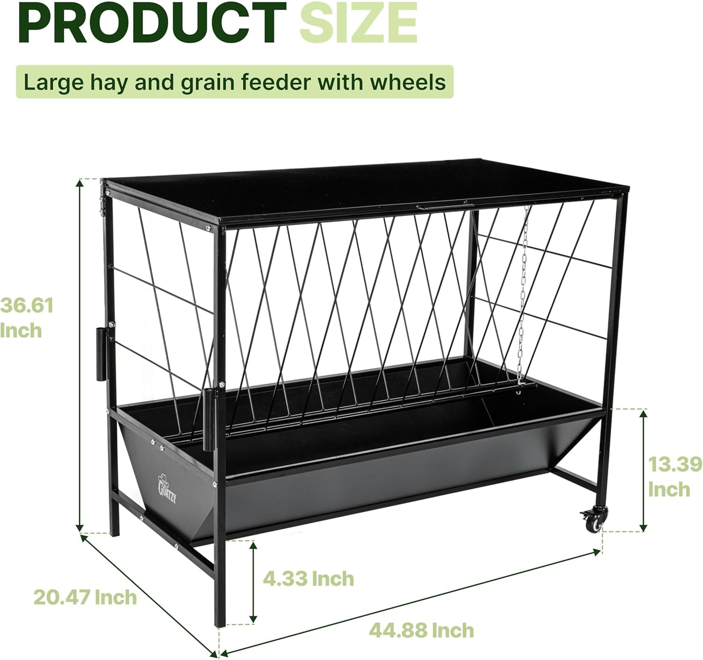 Large goat and sheep hay feeder side view with hinged roof