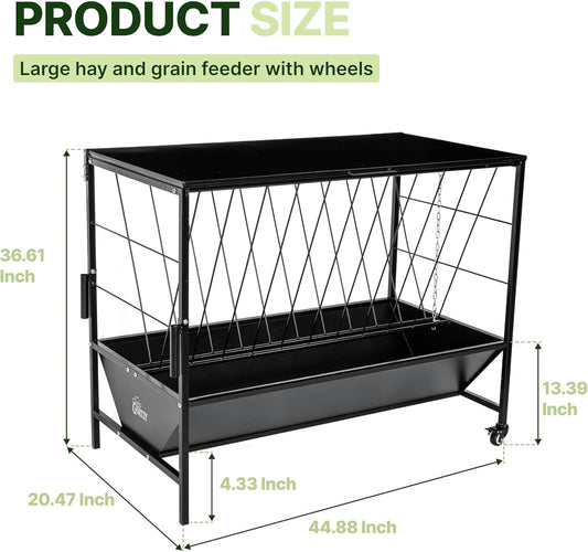 Large Hay Feeder for Goats & Sheep with Roof & Wheels