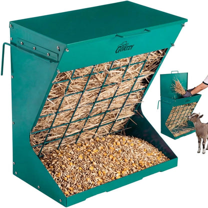 Wall Mount Hay Feeder With Roof for Goats, Horses & Sheep (GREEN)