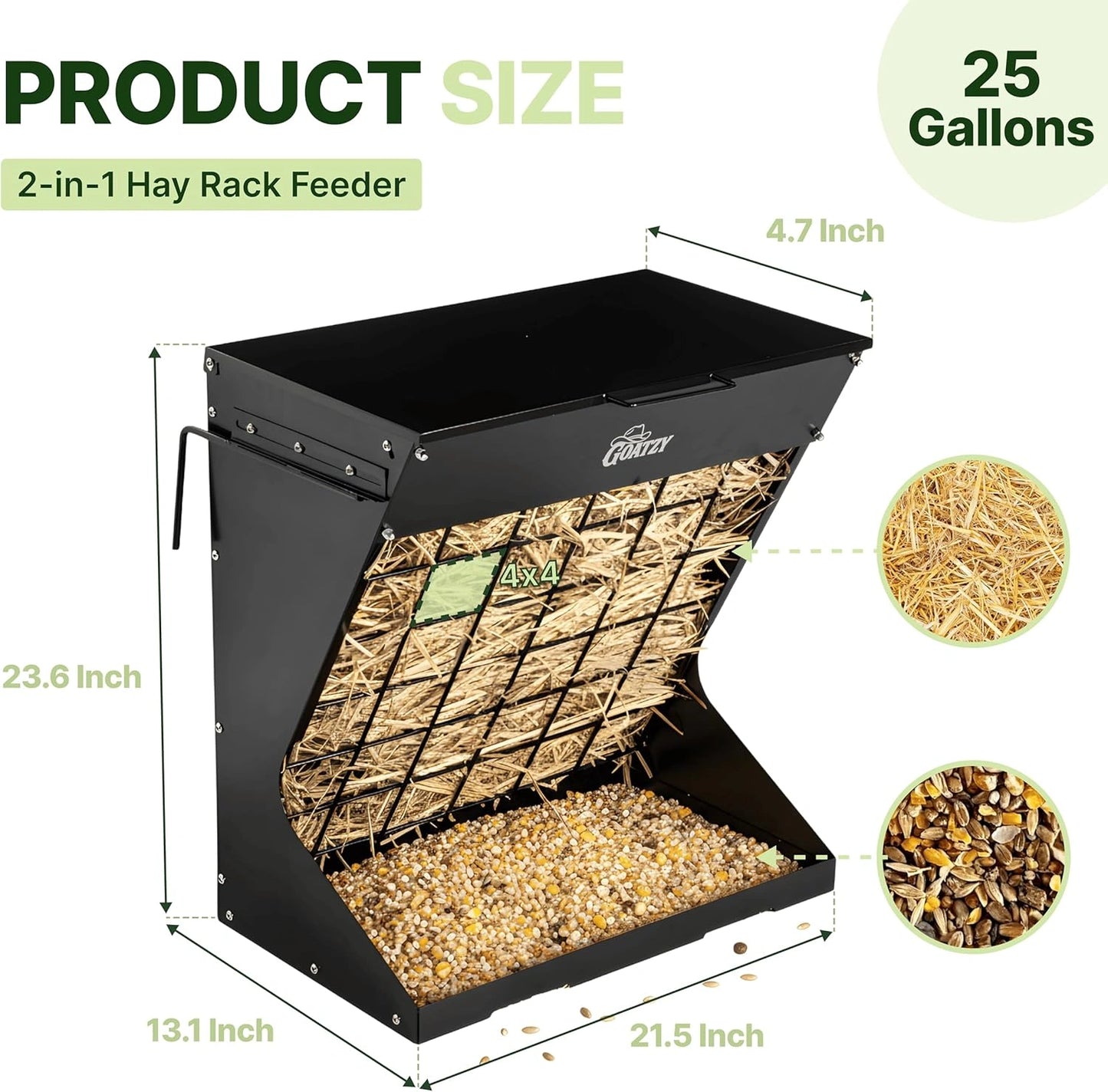 2-in-1 hay and grain rack of the wall mount hay feeder