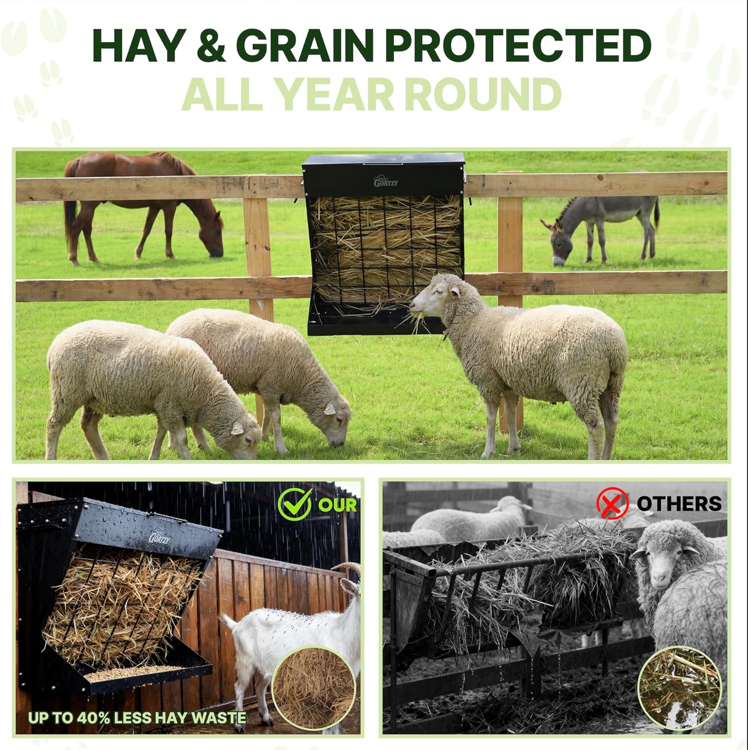 Wall Mount Hay Feeder With Roof for Goats, Horses & Sheep