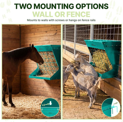 Wall Mount Hay Feeder With Roof for Goats, Horses & Sheep (GREEN)