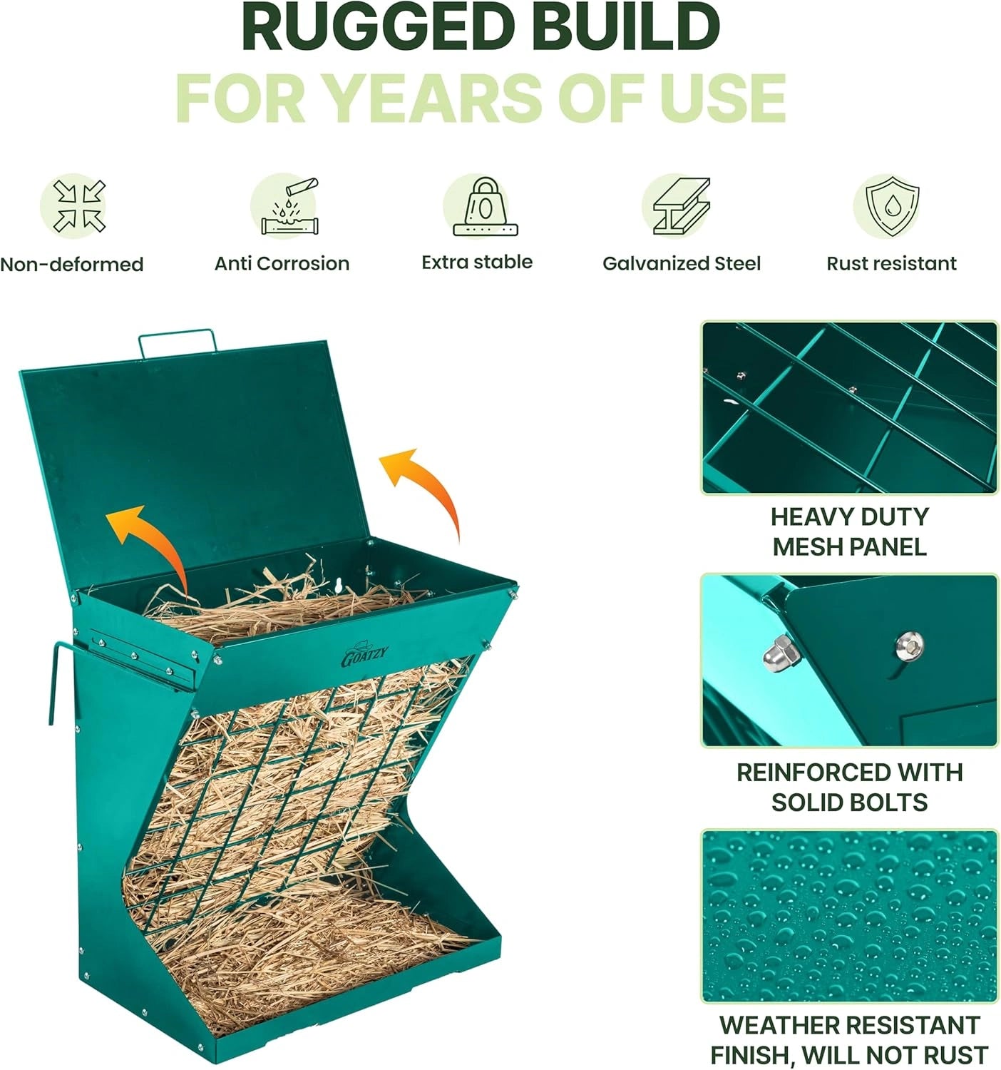 Wall Mount Hay Feeder With Roof for Goats, Horses & Sheep (GREEN)