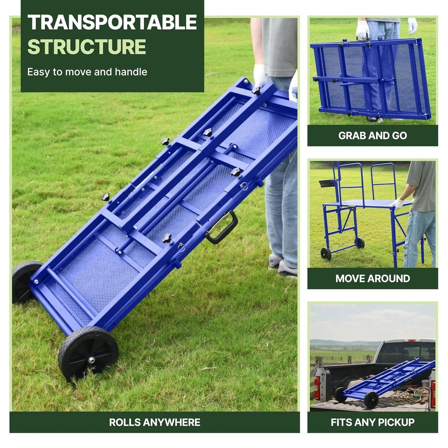 Foldable blue goat stand with wheels, easy to transport and fits any pickup #blue