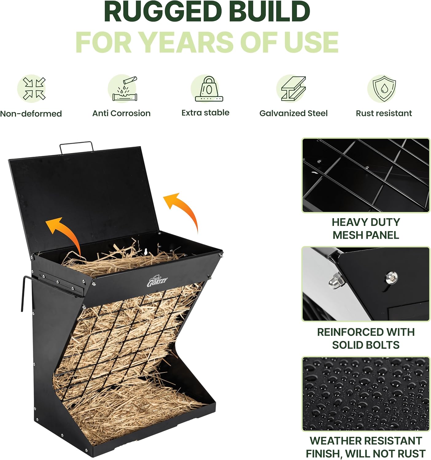 Wall Mount Hay Feeder With Roof for Goats, Horses & Sheep