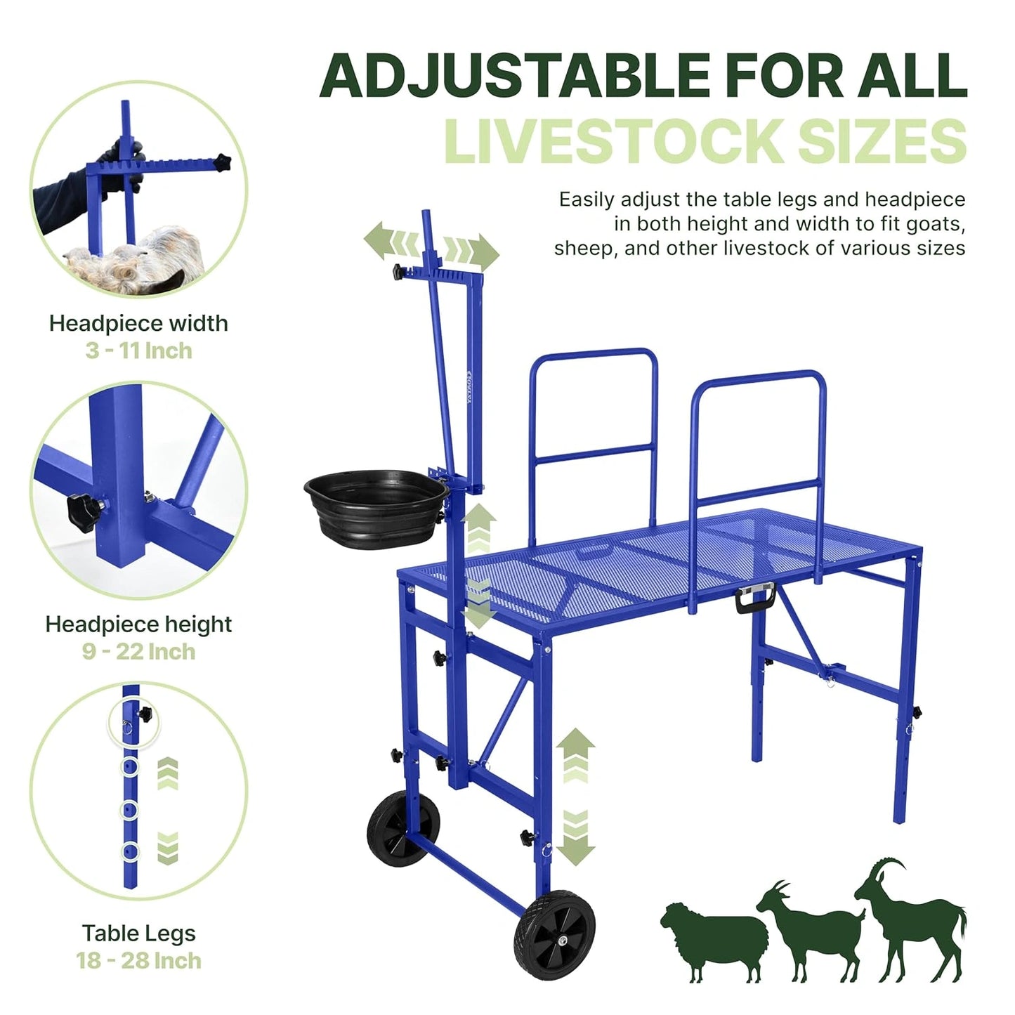 Goat Stand with Adjustable Headpiece & Legs for Goats & Sheep (BLUE)