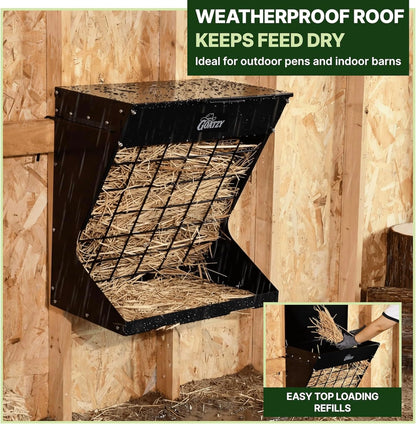 Roof cover keeping hay dry on the wall mount hay feeder