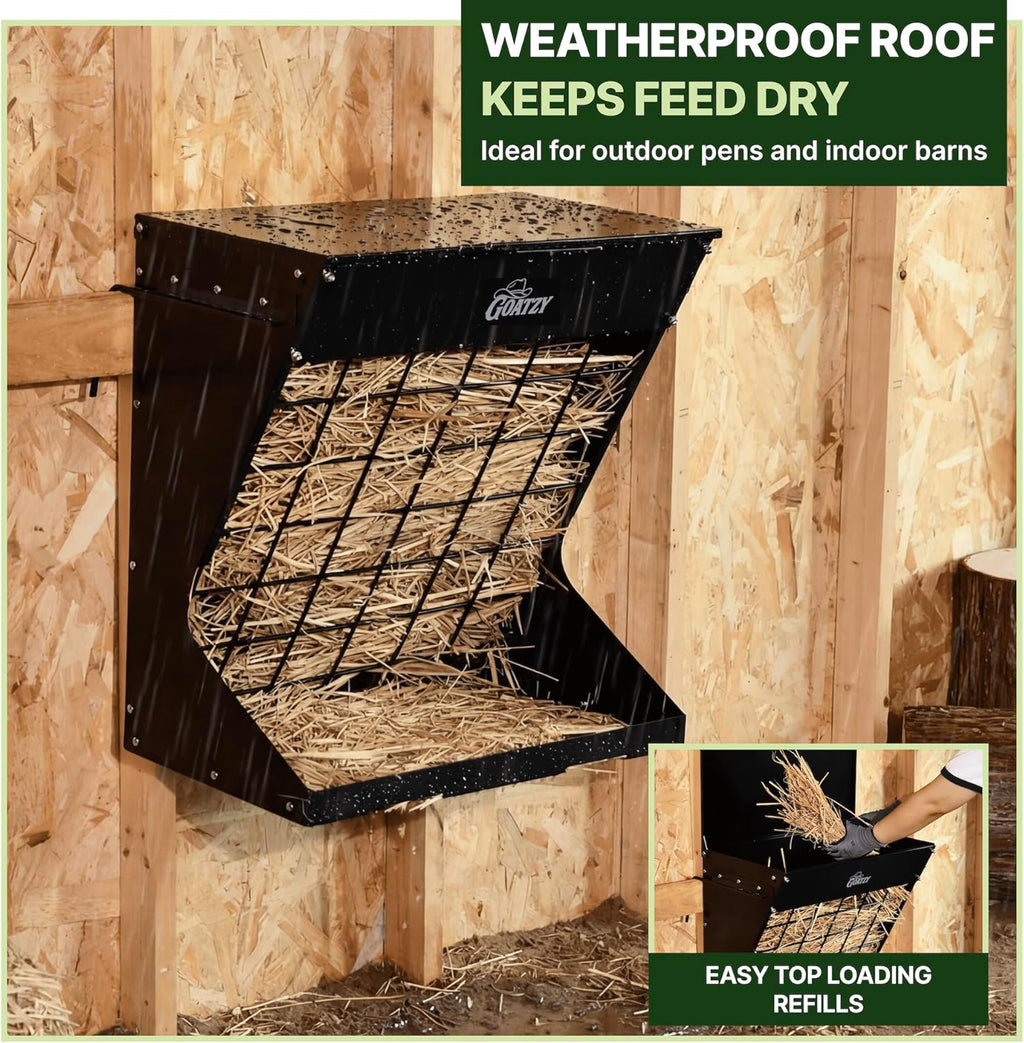 Wall Mount Hay Feeder With Roof for Goats, Horses & Sheep