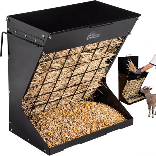 Wall Mount Hay Feeder With Roof for Goats, Horses & Sheep