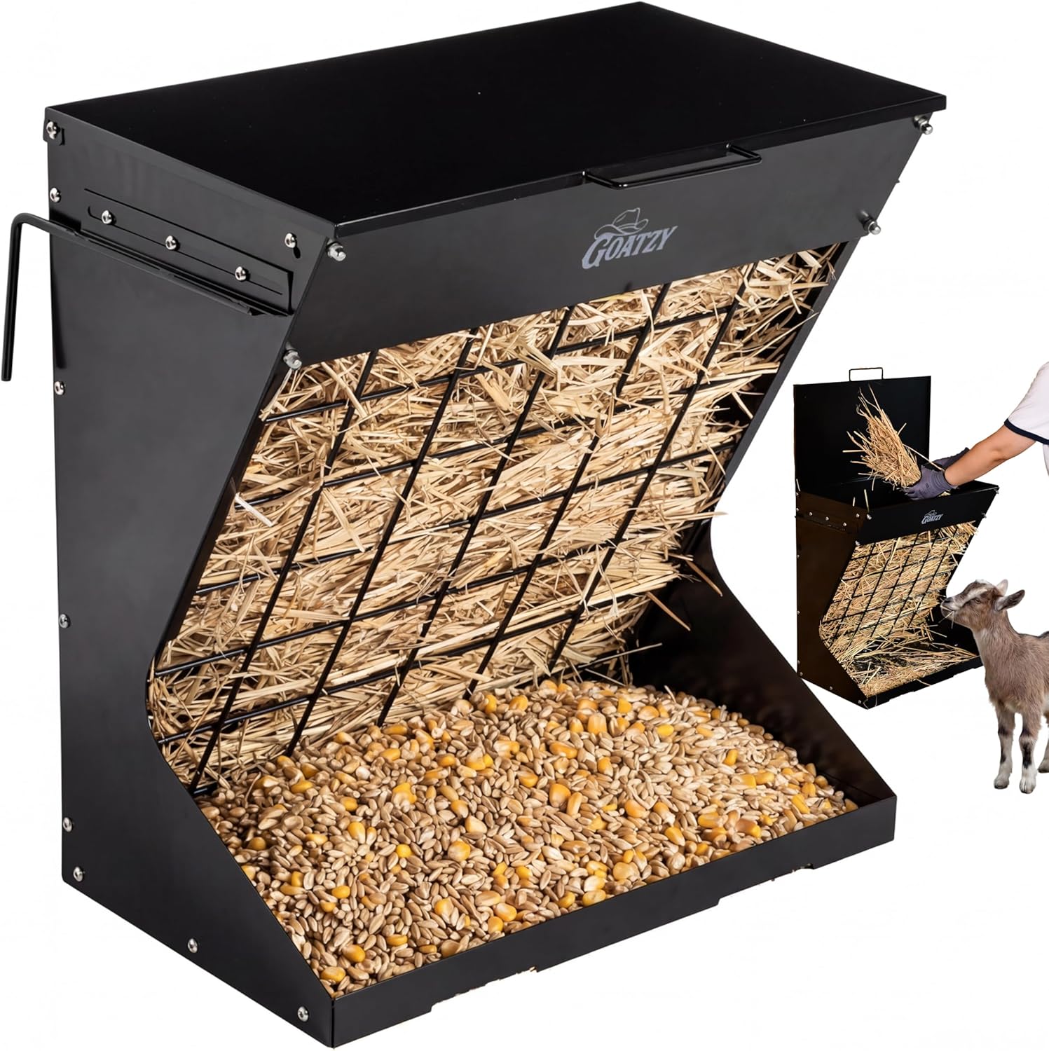 Wall Mount Hay Feeder With Roof for Goats, Horses & Sheep