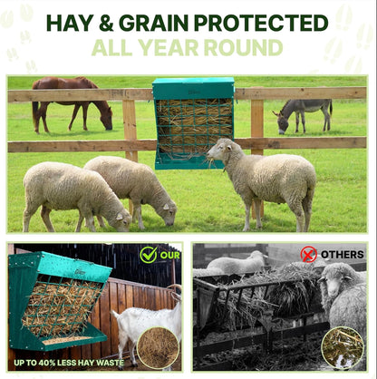 Wall Mount Hay Feeder With Roof for Goats, Horses & Sheep (GREEN)