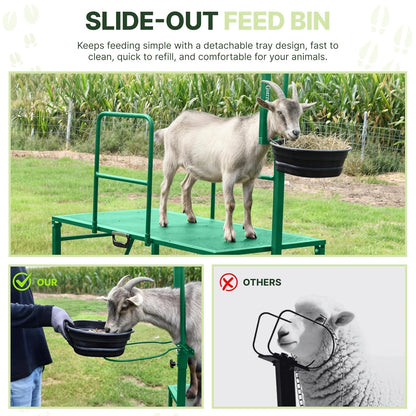 Goat Stand with Adjustable Headpiece & Legs for Goats & Sheep (GREEN)