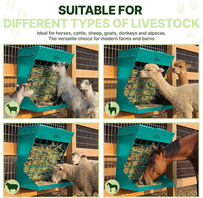 Wall Mount Hay Feeder With Roof for Goats, Horses & Sheep (GREEN)