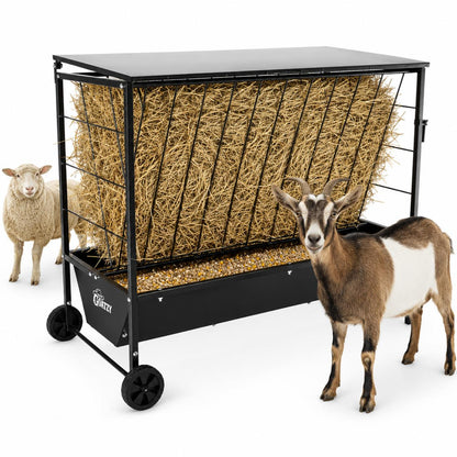 Large Hay Feeder for Goats & Sheep with Roof & Wheels