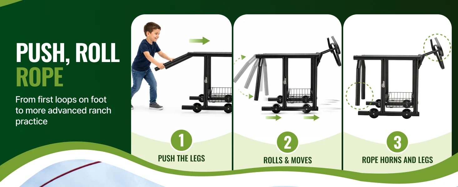 Push, roll, rope: the three steps to use the Goatzy roping dummy