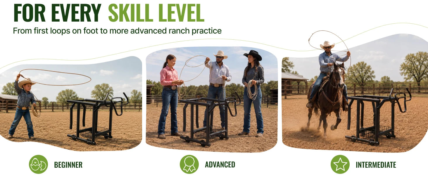 Roping dummy for every skill level, from first loops on foot to practice on horseback