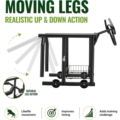 Moving hind legs on the roping dummy give a realistic up and down action