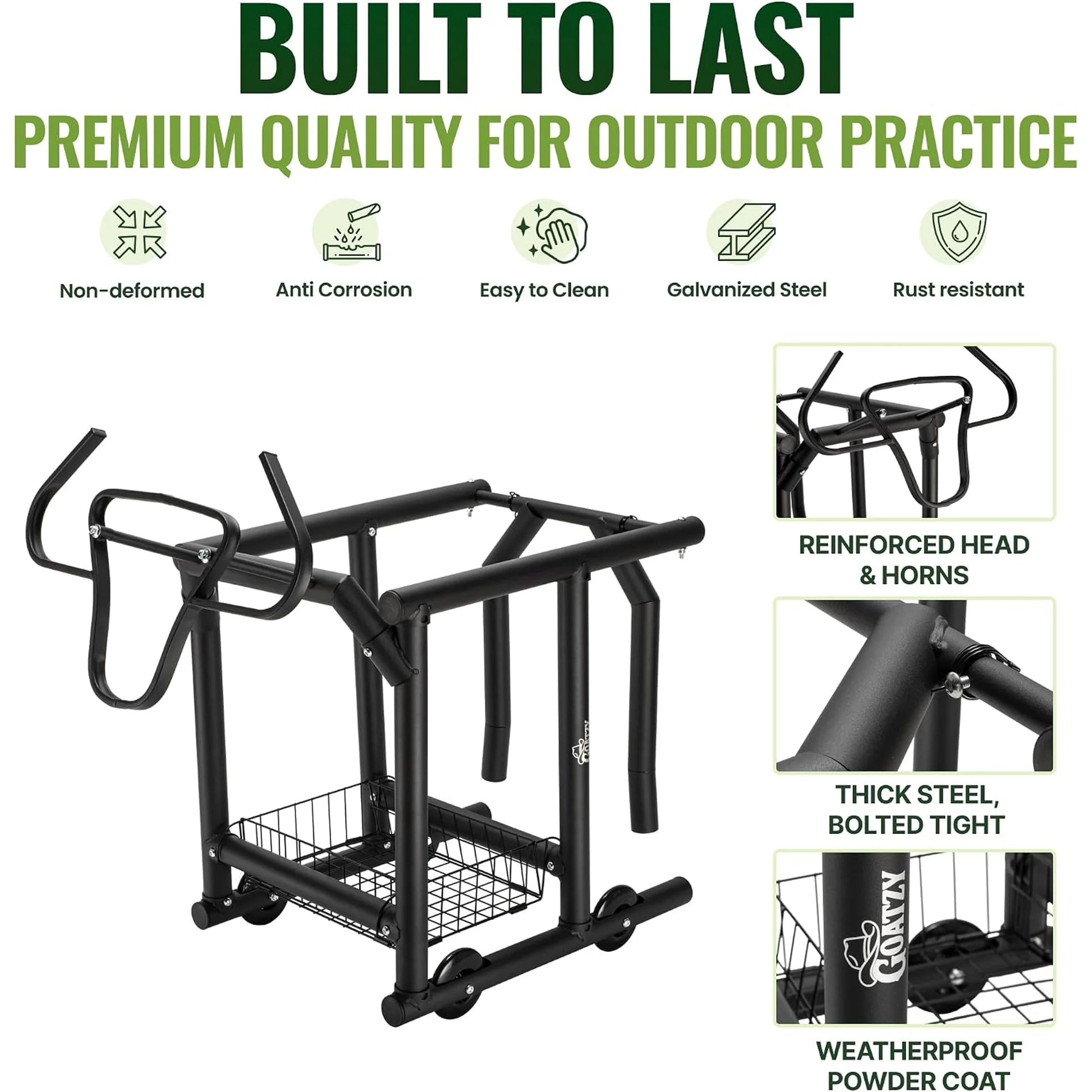 Galvanized steel roping dummy with reinforced head and weatherproof powder coat